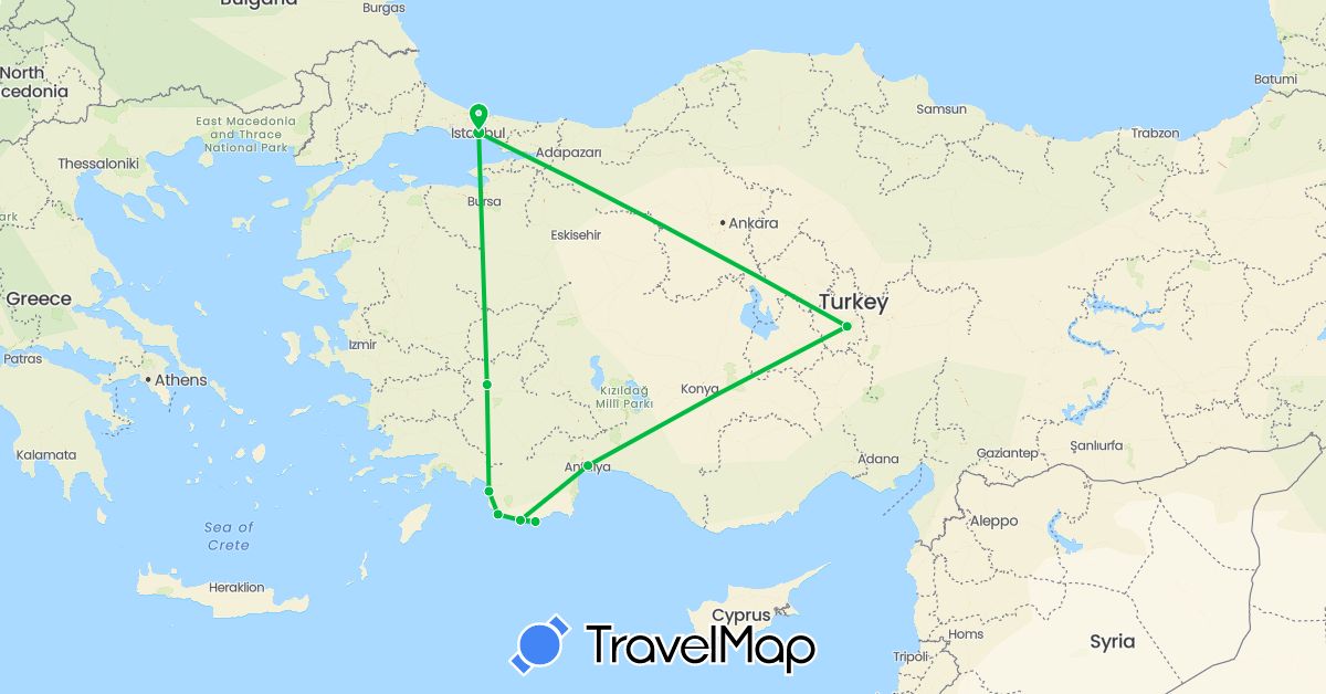 TravelMap itinerary: bus, plane in Turkey (Asia)